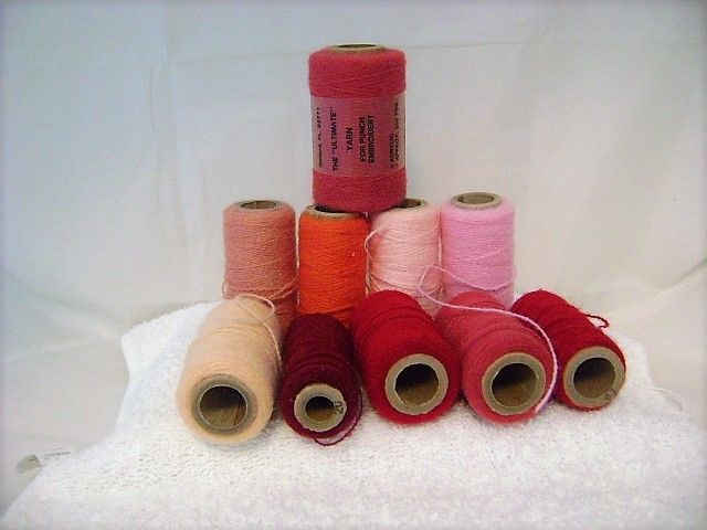 Acrylic Embroidery Yarn-Vintage E-Z Punch-Lot of 10-Assorted Reds-Pinks-Roses