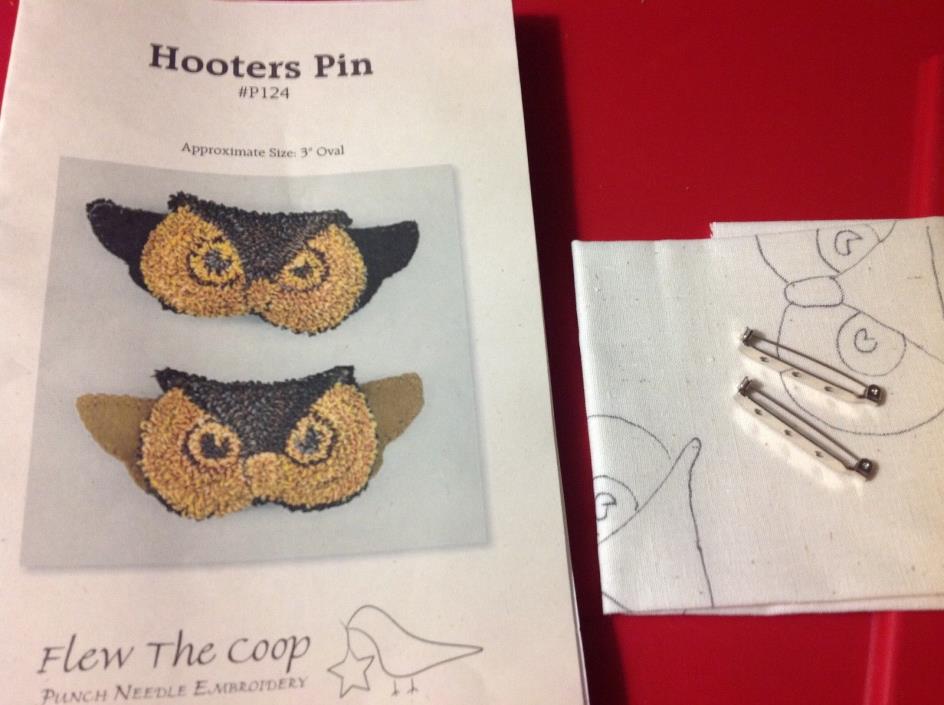 Hooters Pin Owl Punch needle Embroidery KIT Fall Pattern Cloth