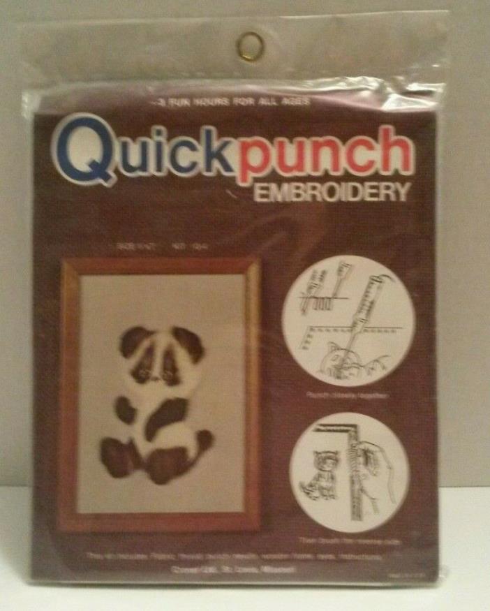 Vintage Quick Punch Embroidery Kit 5x7 Q-50 Needle Frame Panda Bear Kit NEW