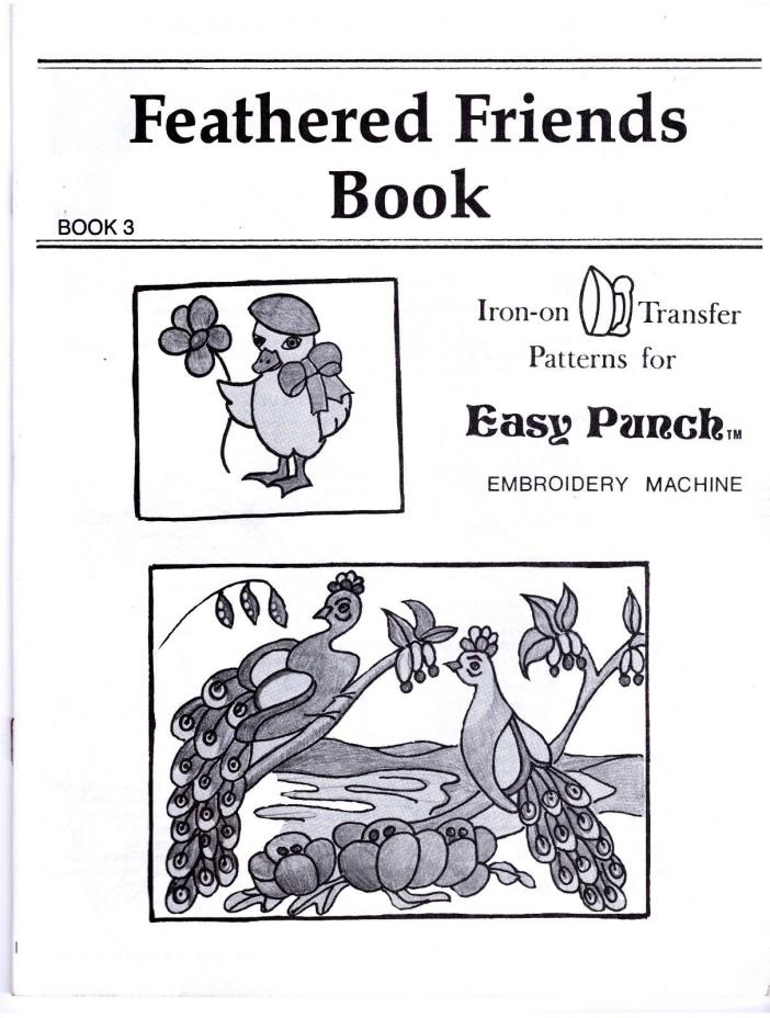Vintage Iron on Transfers ~Feathgered Friends Book~EASY PUNCH Embroidery Machine