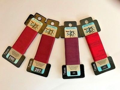 NEW RIVER SILKS RIBBON -SHADES OF REDS 7mm Silk Ribbon,  4 Spools Total