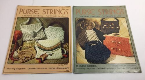 Two Macrame Handbag Purse Strings Booklets Craft Publications Vintage