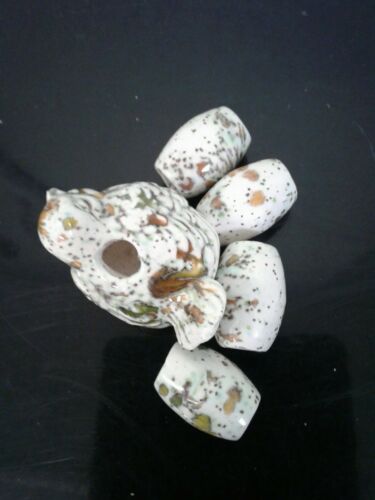 Vintage Macrame Ceramic Beads ,  Set of 4 with one bird.