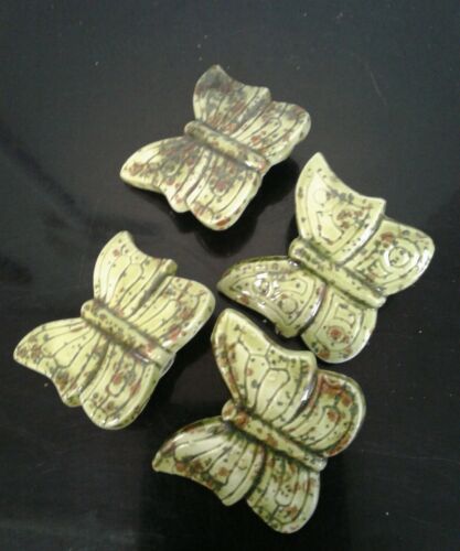 Vintage Macrame Beads Ceramic butterflies. Set of 4