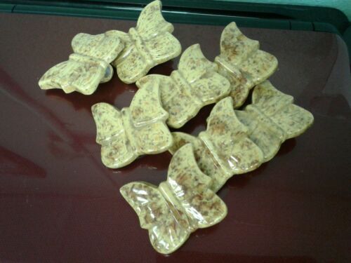 Vintage 1970's craft macrame ceramic beads , yellow butterflies