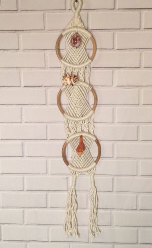 Ivory Macrame Sea Shell Handmade Wall Hanging BOHO Hippie Beach House Guam