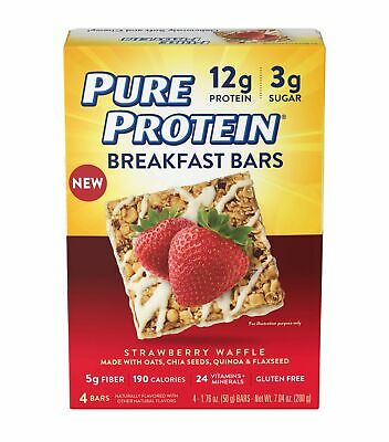 Pure Protein Breakfast Bars Strawberry Waffle 1.76 oz 4 Count Soft and Chewy