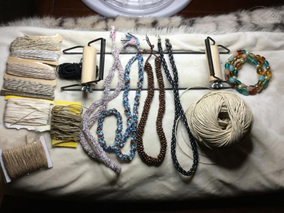 Macrame cord lot, loom, beaded cord and wrap bracelet