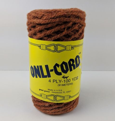 NOS Vintage Onli-Cord Yarn Craft Cord 4 Ply - 100 Yards Burnt Orange
