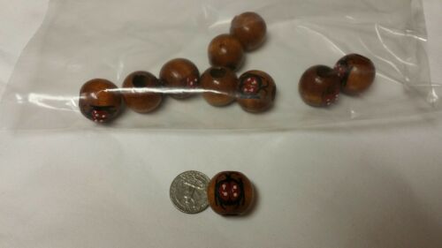 Vintage Wooden Painted Macrame Beads Ladybug - Lot of 10 small