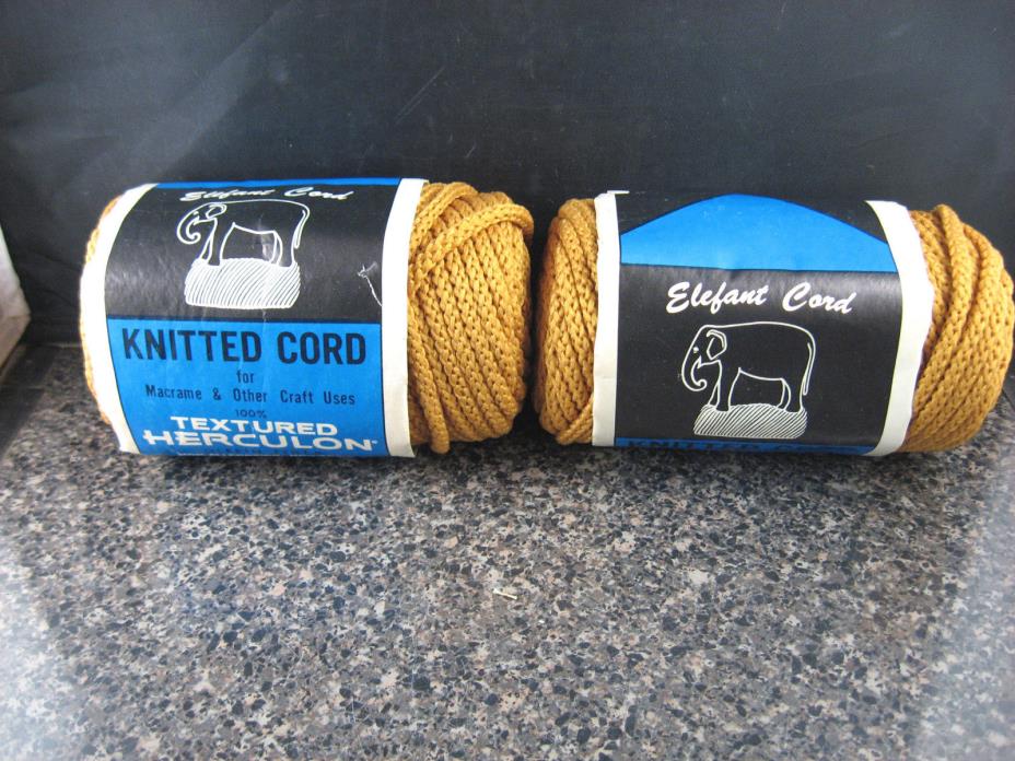 NOS 2 Rolls = 300' Elefant Craft Macrame Yarn Knitted Cord GOLD Herculon