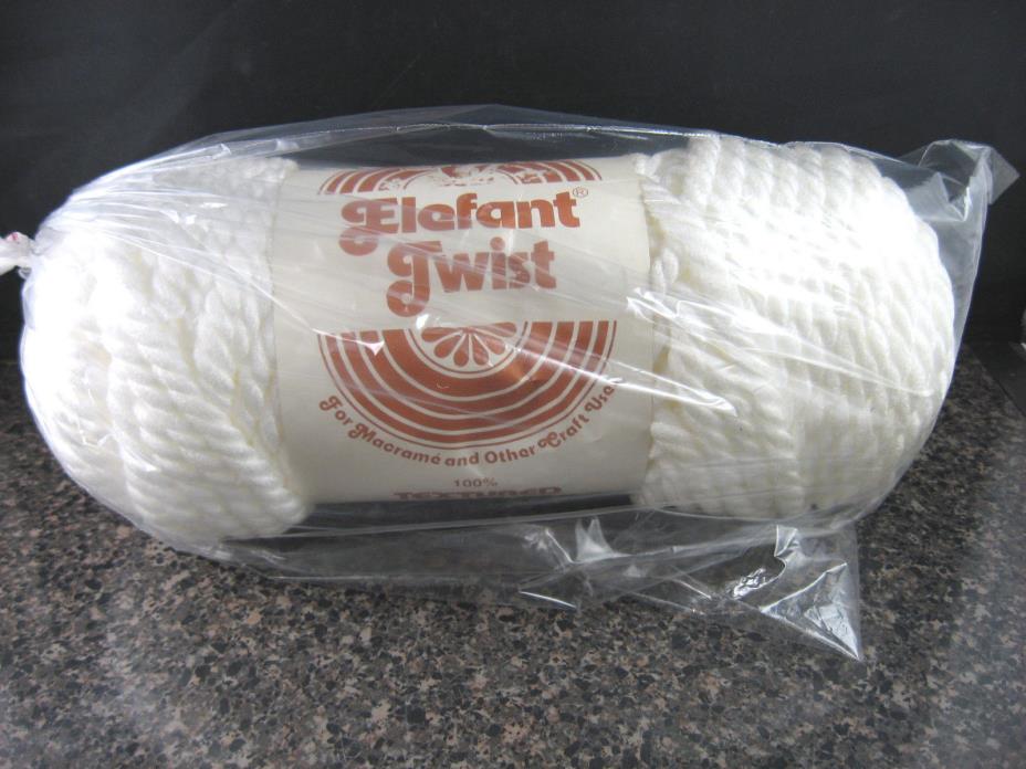 NOS VTG 1 Roll 50 yds Elefant Twist Craft Macrame Yarn Cord 7mm WHITE Herculon