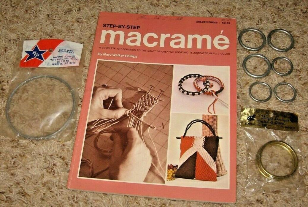 STEP-BY-STEP MACRAME~MARY WALKER PHILLIPS~& 9 ASSORTED RINGS~VNTAGE~GD/VGC