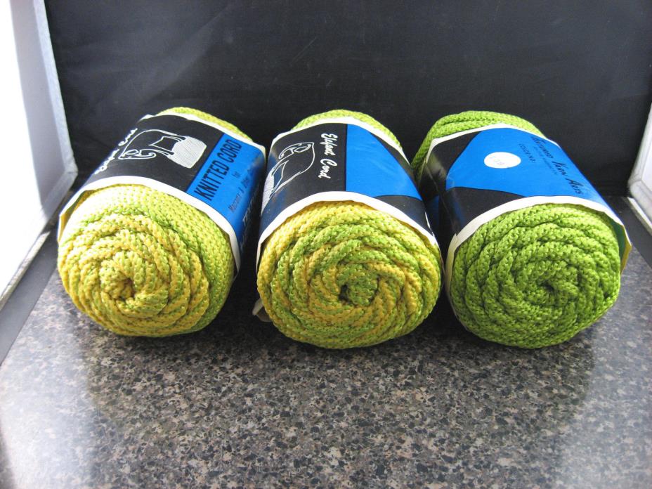 NOS 3 Rolls =450' Elefant Craft Macrame Yarn Knitted Cord Multi Greens Herculon*