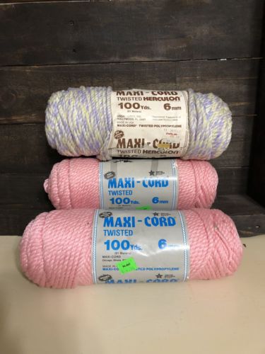 ??LOT OF 3 Vintage Skeins of Maxi-Cord Twisted Herculon Yarn for Macrame??