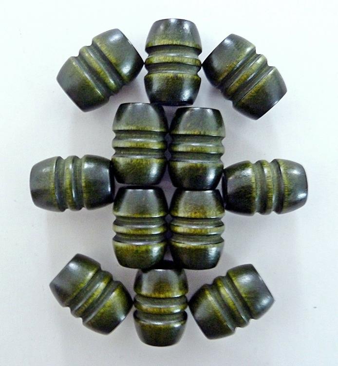 1970s Macrame Beads - 12 Grooved Green Oval Wood Beads 28 mm Plant Hanger Beads