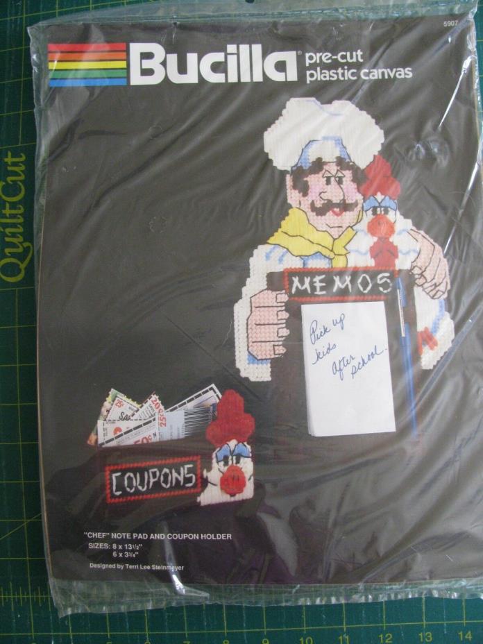 Vintage Bucilla Plastic Canvas 5907 Chef Note Pad & Coupon Holder Kit