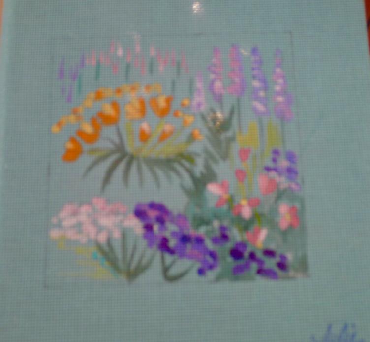 #172 Hand painted Julie Mar needle point scenery, instruction