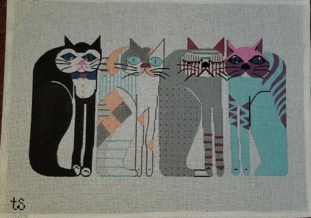 TS Four Cat Handpainted Needlepoint Canvas 324 w/ instructions