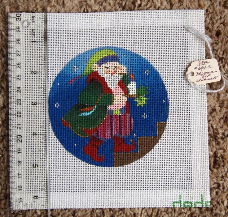 Dede BEDTIME ELF Hand Painted Needlepoint Canvas Christmas Ornament 694C