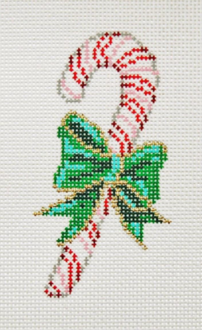 Needlepoint Handpainted SANDRA GILMORE Candy Cane Ornament 2x4