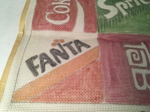 COLORFUL PATTERN HANDPAINTED NEEDLEPOINT CANVAS COKE TAB FANTA SPRITE 14X14