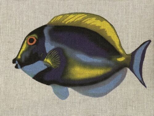 Hand Painted Needlepoint Canvas Mesh Fish Yellow Blue New