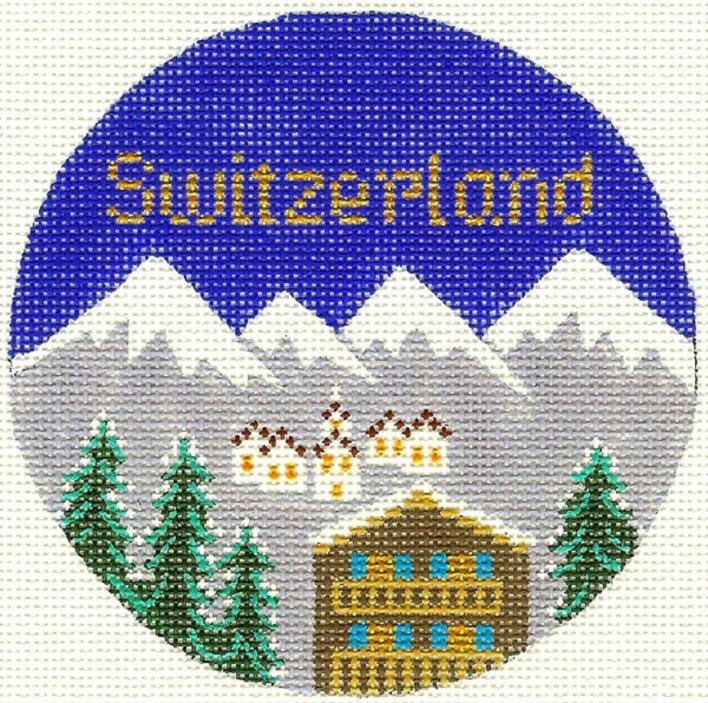 Needlepoint Handpainted SWITZERLAND Christmas Ornament SILVER NEEDLE