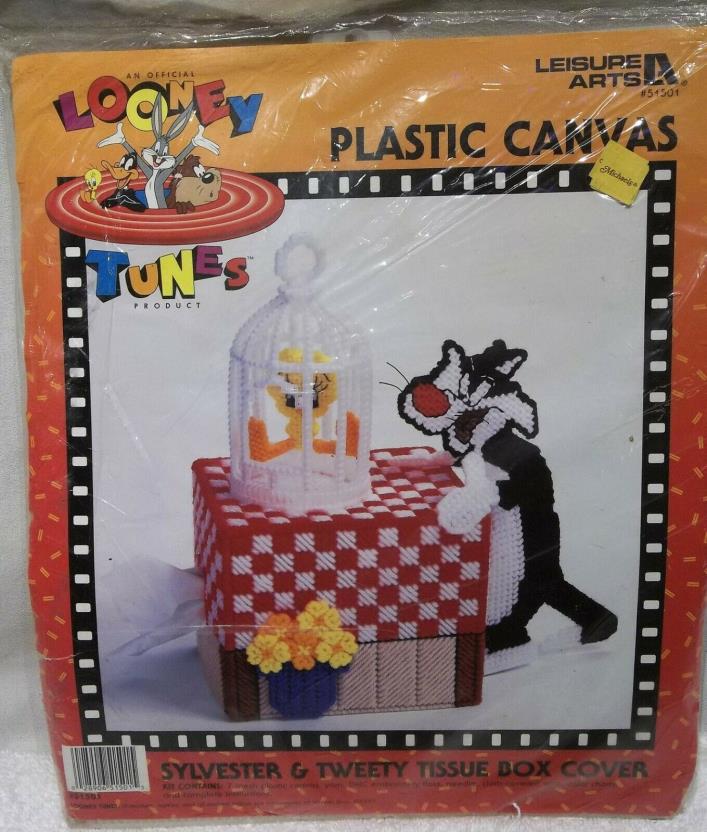 Looney Tunes Plastic Canvas Kit Sylvester & Tweety Tissue Box Cover NEW, SEALED