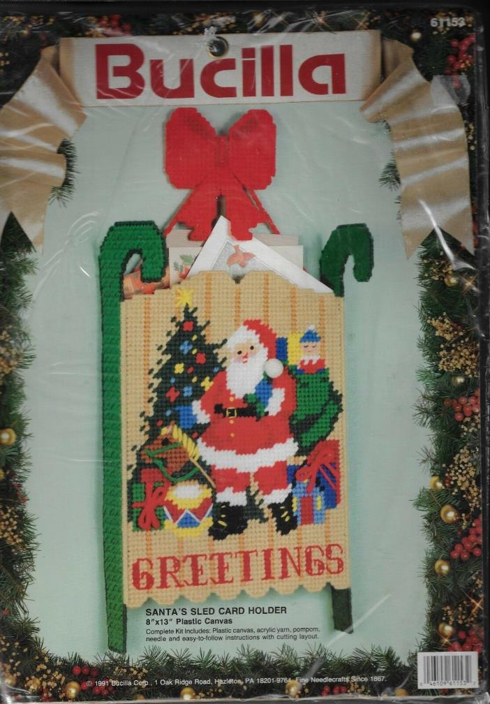 Santa's Sled Card Holder Bucilla Christmas Plastic Canvas  Kit  61153  NIP
