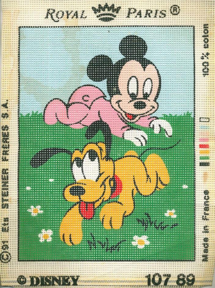 Royal Paris Disney Baby Mickey & Baby Pluto Painted Needlepoint Canvas