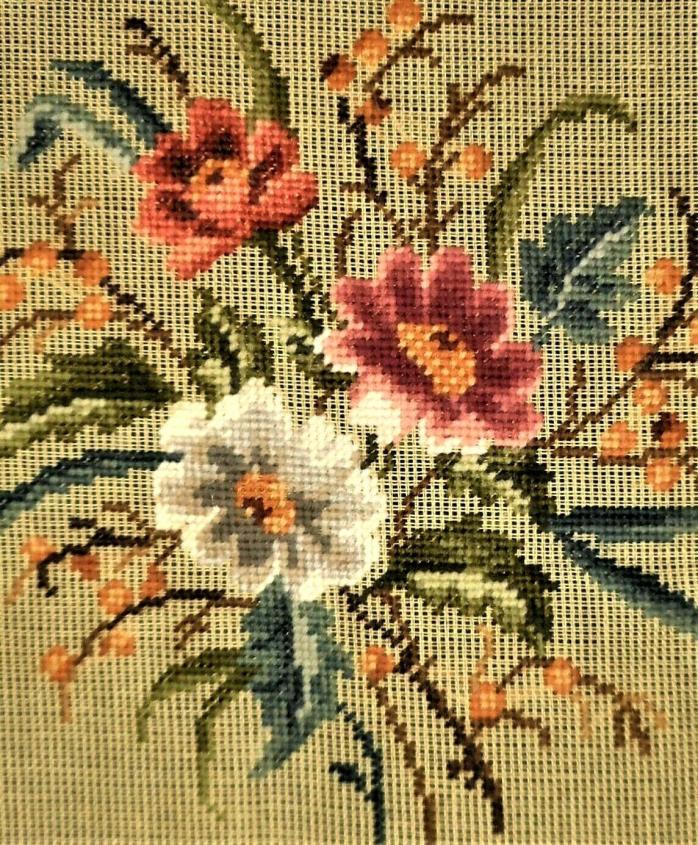 Elegant Vintage Preworked Pillow Top Penelope Needlepoint Canvas Floral Finished
