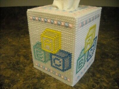 TISSUE BOX COVER - BABY'S FIRST ABC BLOCK - Plastic Canvas