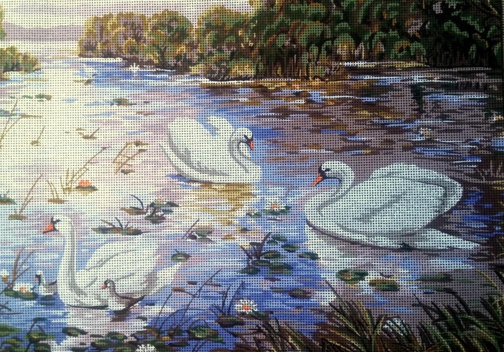 Needlepoint tapestry painted canvas - Swans. (19