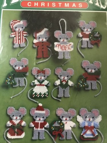 NEW Bernat 12 HOLIDAY MICE ORNAMENTS Christmas Plastic Canvas KIT