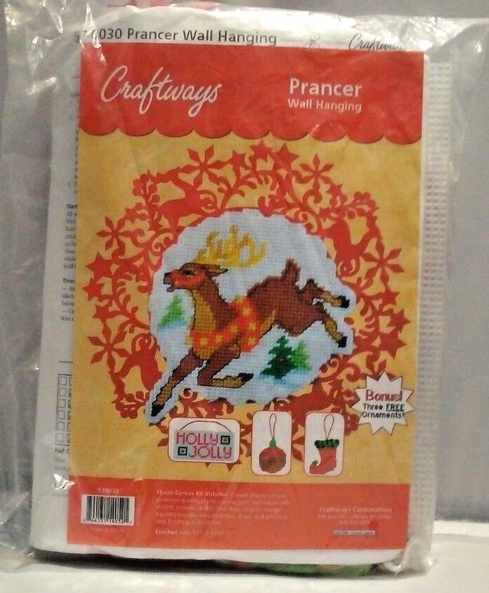 Craftways Plastic Canvas Kit - Prance Wall Hanging - 3 Bonus Ornaments - New