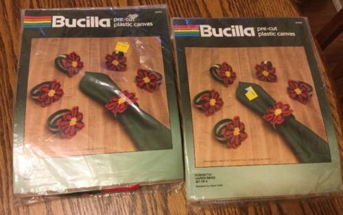Bucilla Napkin Rings 2 Christmas Kits Pre-Cut Plastic Canvas 12 Poinsettia 61044