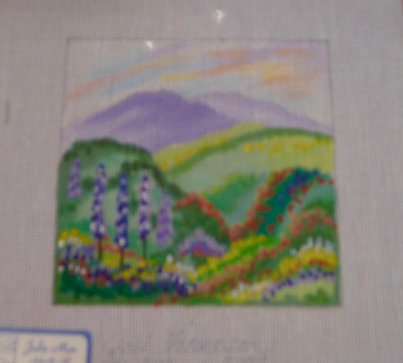 #173 Hand painted Julie Mar needle point scenery, instruction