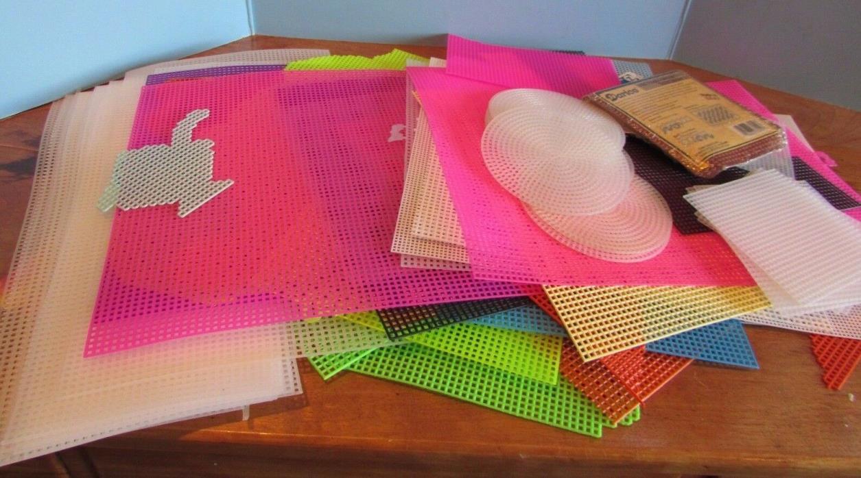 Lot of Darice Plastic Canvas, Clear, pink green  yellow squares round