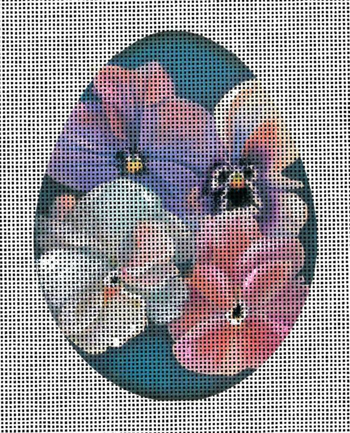 HP Needlepoint Canvas:  Pansies Easter Egg