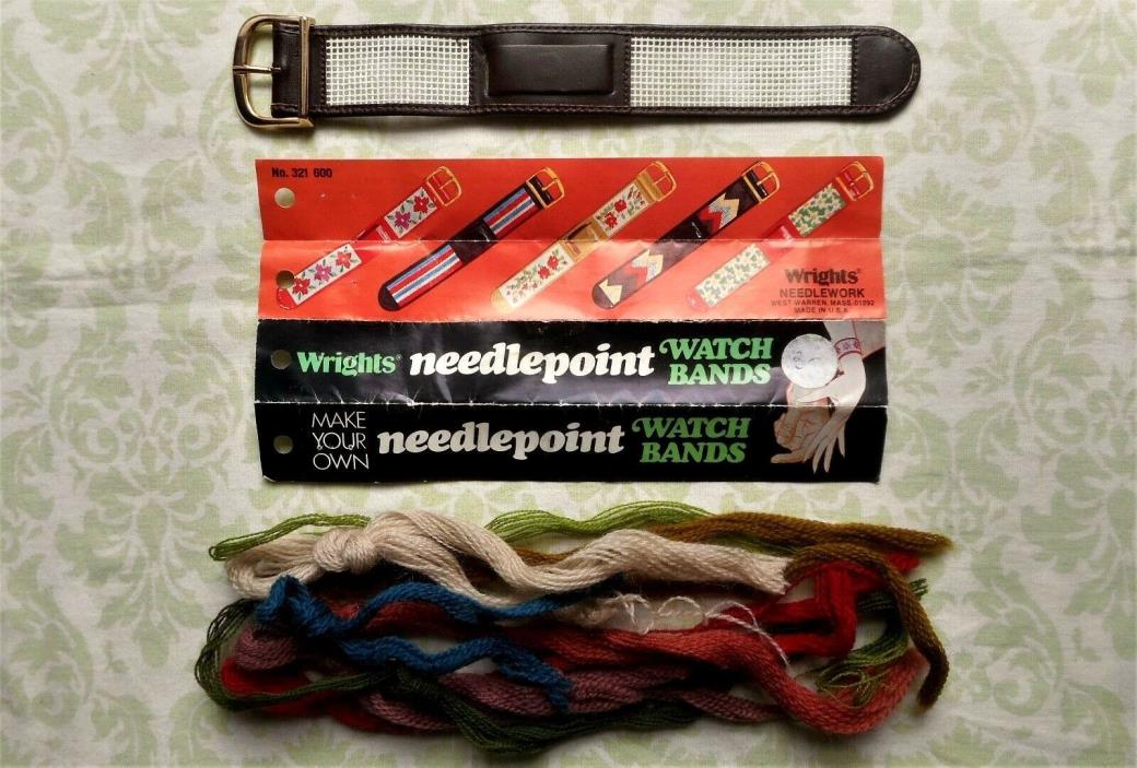 Vintage Partial Kit WATCH BAND Bracelet Wrights Needlepoint CANVAS & YARN Nice
