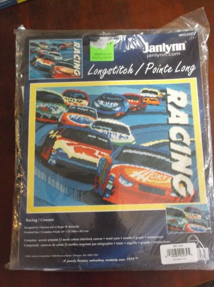 Janlynn Car Racing Longstitch Needlepoint Kit #013-0327 Racing / Courses NOS