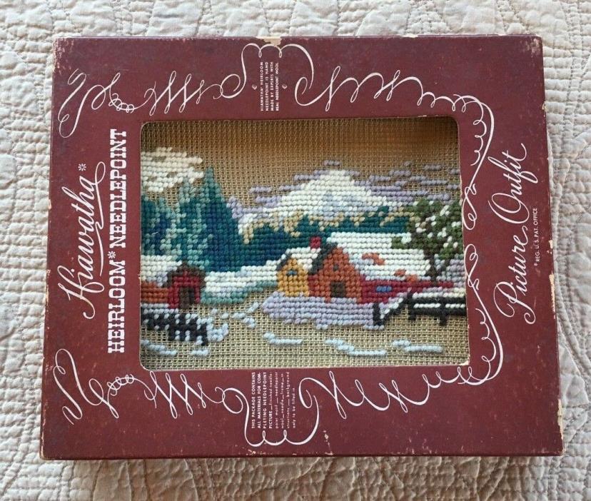 Vtg Hiawatha Heirloom Needlepoint Picture Outfit Farm and Snowy Mts Kit H86/4