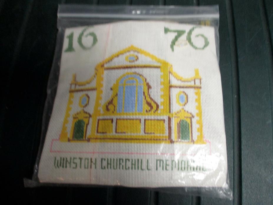 Rare Winston Churchill Memorial Needlework Kit Handpainted for Footstool Pillow