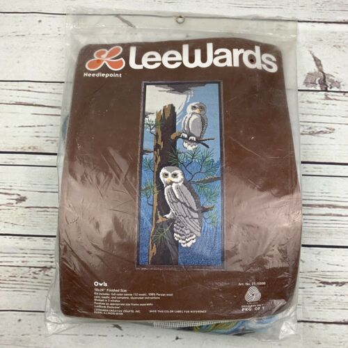 New Vintage LeeWards Needlepoint Stitch Kit Owls Needlework 21-15566 Canvas Owl