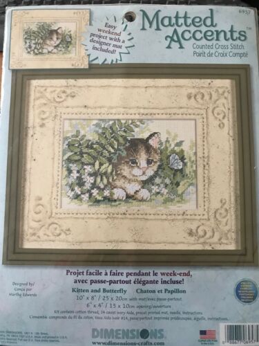 Dimensions KITTEN AND BUTTERFLY Counted Cross Stitch Kit with Mat