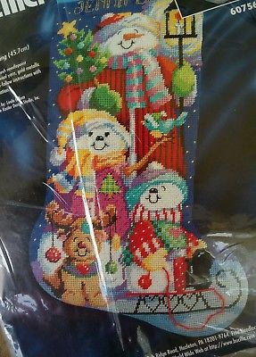 Bucilla Christmas Holiday Needlepoint Stocking Kit,SNOWMEN,60756,Gillum,Size 18