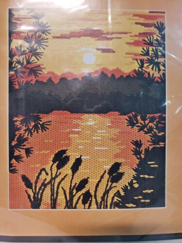 Vintage Bucilla Needlepoint Kit Day's End Embroidery Mesh 14x17 Sunset 70s 4804