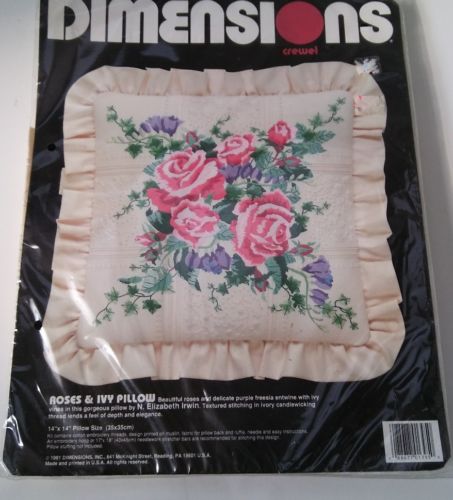 Dimensions Roses&Ivy #1395 Pillow Crewel Embroidery Kit 1991 Brand New