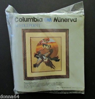Vtg Columbia Minerva Pheasant Point Needlepoint Kit Hunting Dog New with Flaw